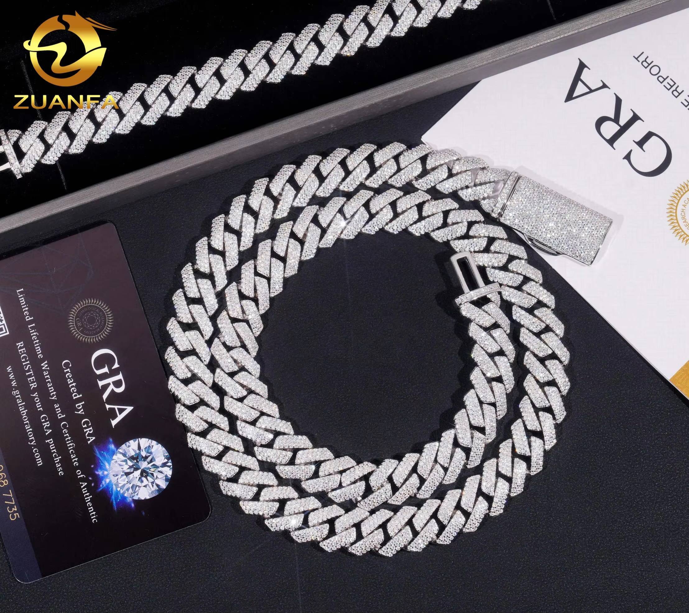 13MM Width Three Row Diamond Cuban Necklace Bracelet Silver 925 VVS Moissanite Diamond Iced Out Hip Hop Cuban Link Chain