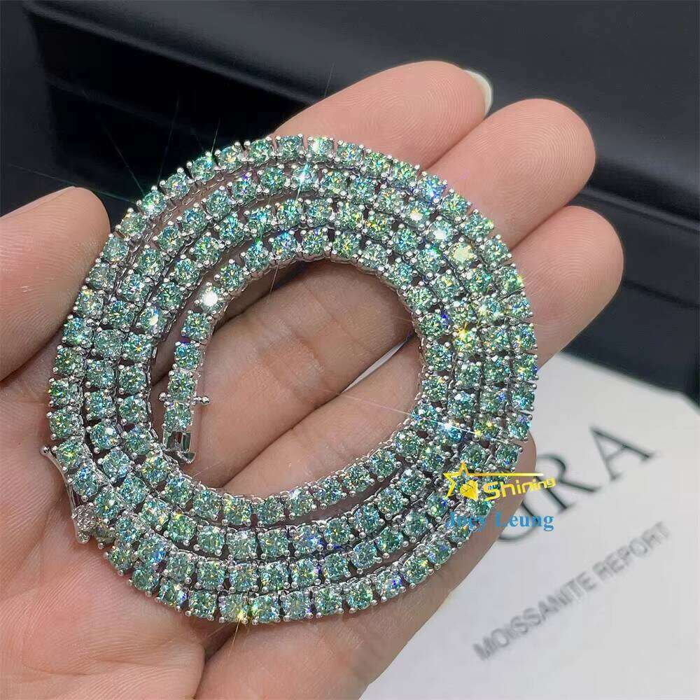 New Design Pass Dia Tester Hip Hop Jewelry Sier Iced Out 2mm 3mm 4mm 5mm Blue Green Color Moissanite Tennis Chain