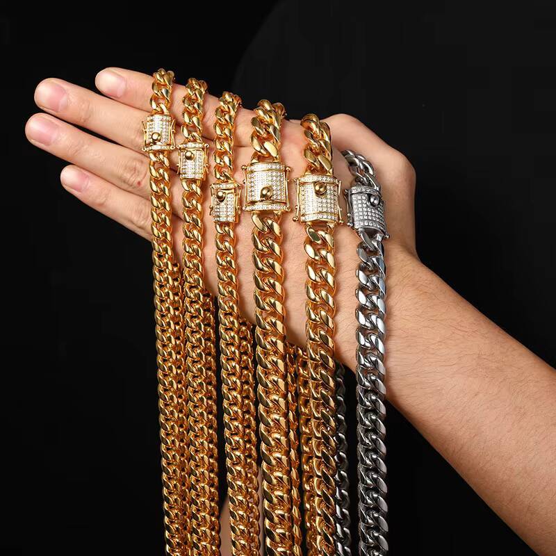 Wholesale High Quality 6mm 12mm Men Real 18k Gold Plated Stainless Steel Miami Cuban Link Chain Necklace