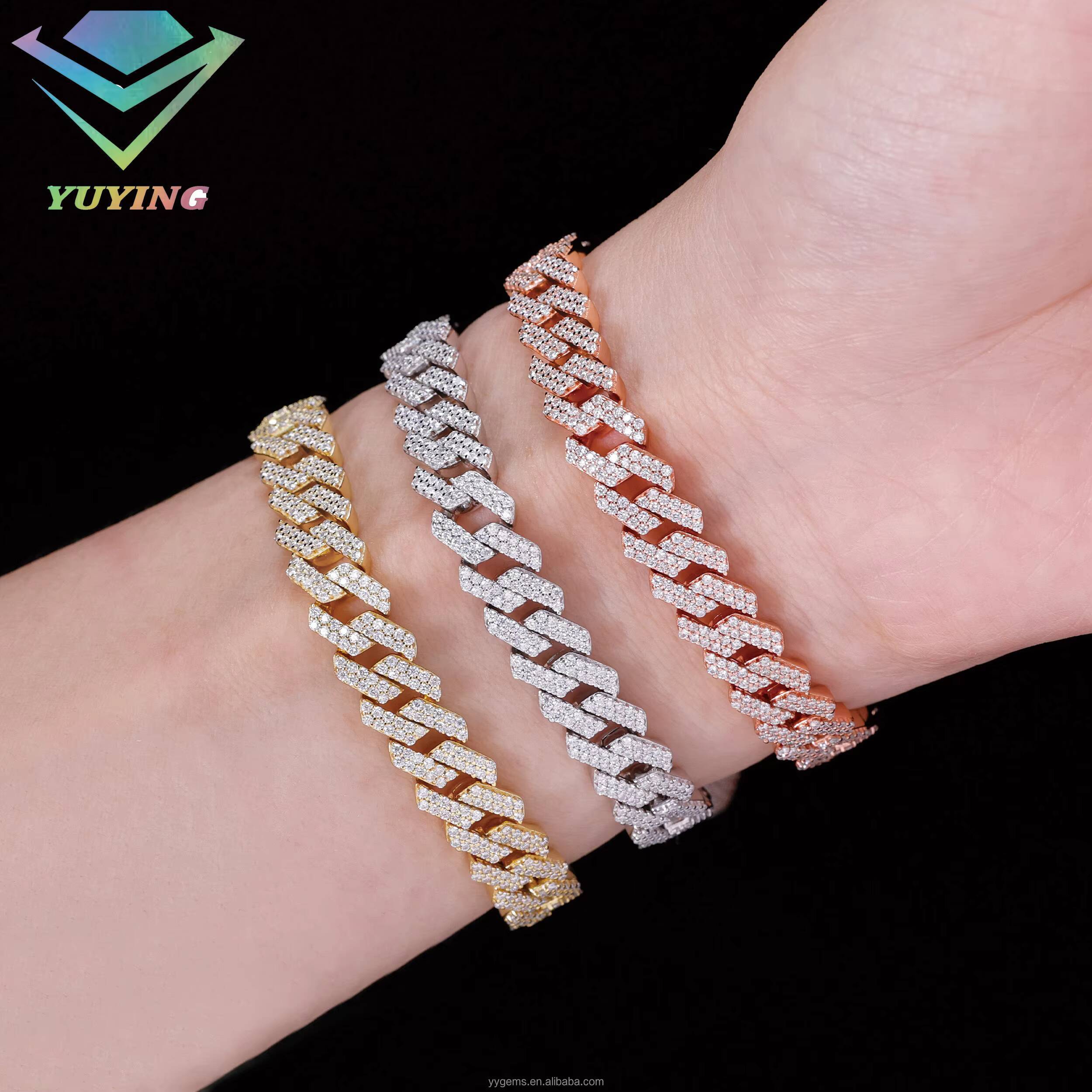 Pass Diamond Tester GRA Moissanite Diamond 8mm Wide 2Rows S925 Solid Silver Cuban Link Chain for Rapper HipHop Necklace