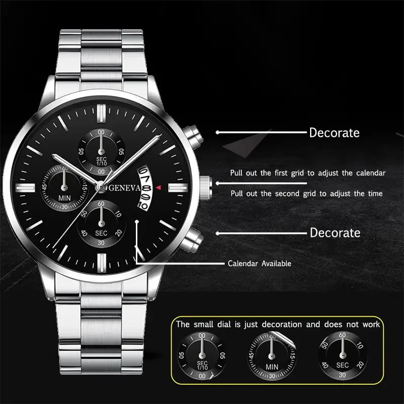 Fashion Mens Watches Silver Stainless Steel Quartz Wrist Watch Man Business for Men Calendar Clock Reloj Hombre 250828