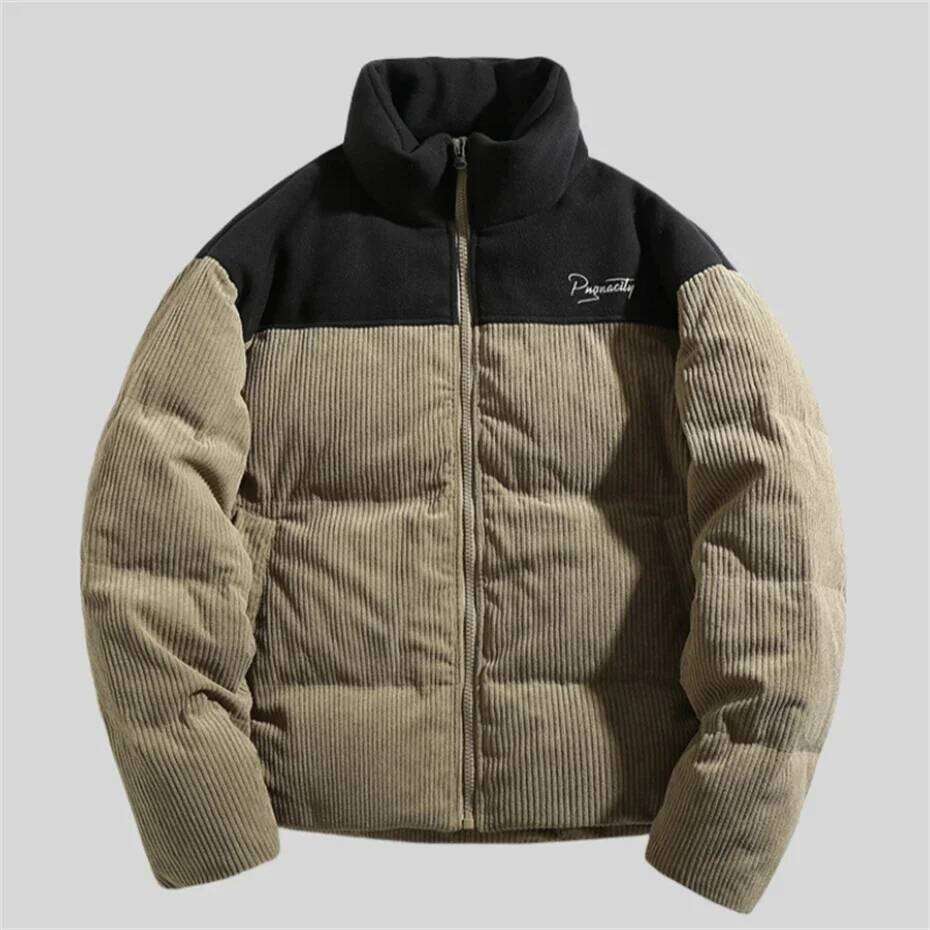 Corduroy Puffer Thicken Parka Bubble Men Oversized Haruku Hip Hop Padded Jacket Zip Up Patchwork Down Coat