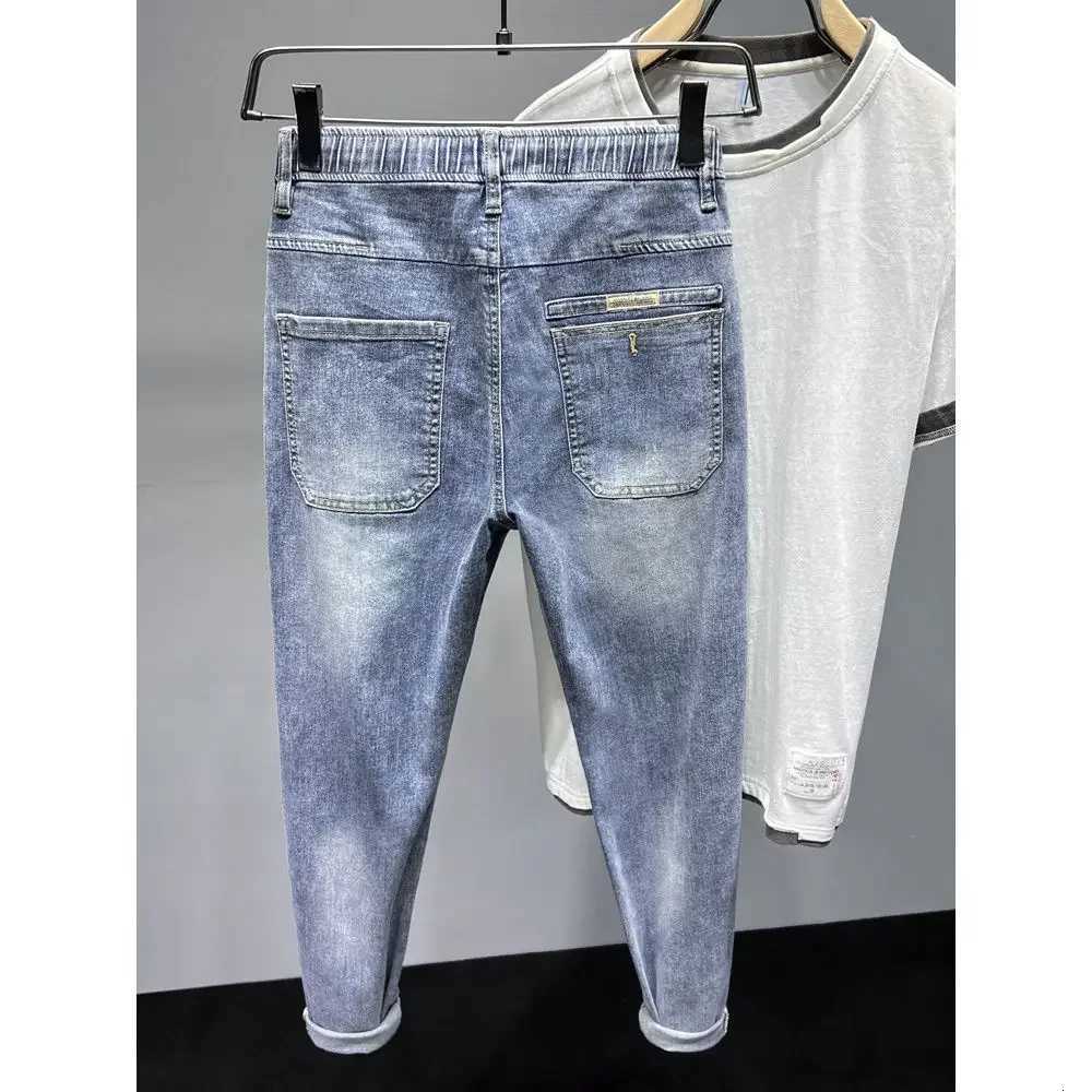 New Spring Summer Korean Fashion Men Luxury Jeans Overalls Elastic Drawstring Cargo Washed Clothing Tapered Baggy Joggers Pants W250905