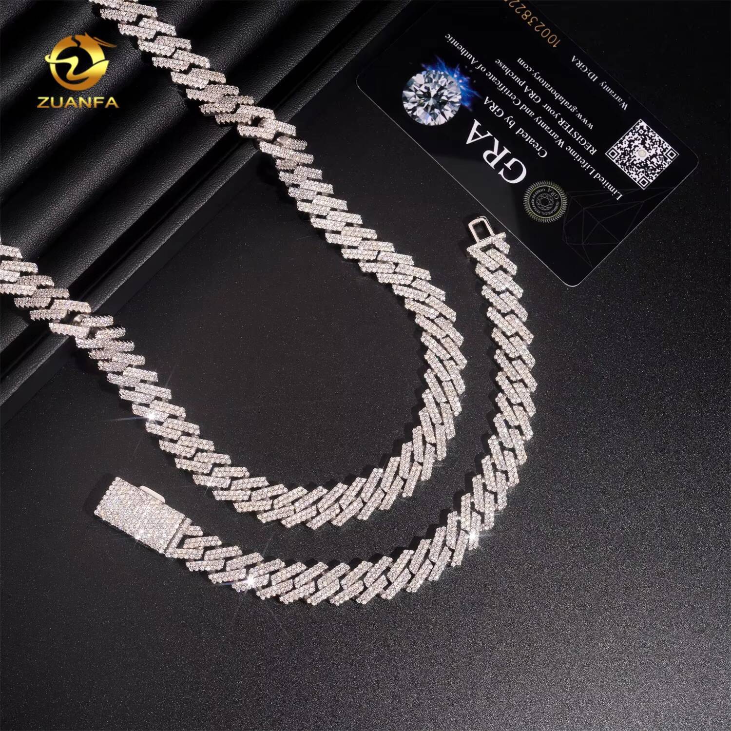 Hot Sale Straight 12mm Two Row Hip Hop Iced Out 925 Sterling Silver Moissanite Necklace Cuban Link Chain