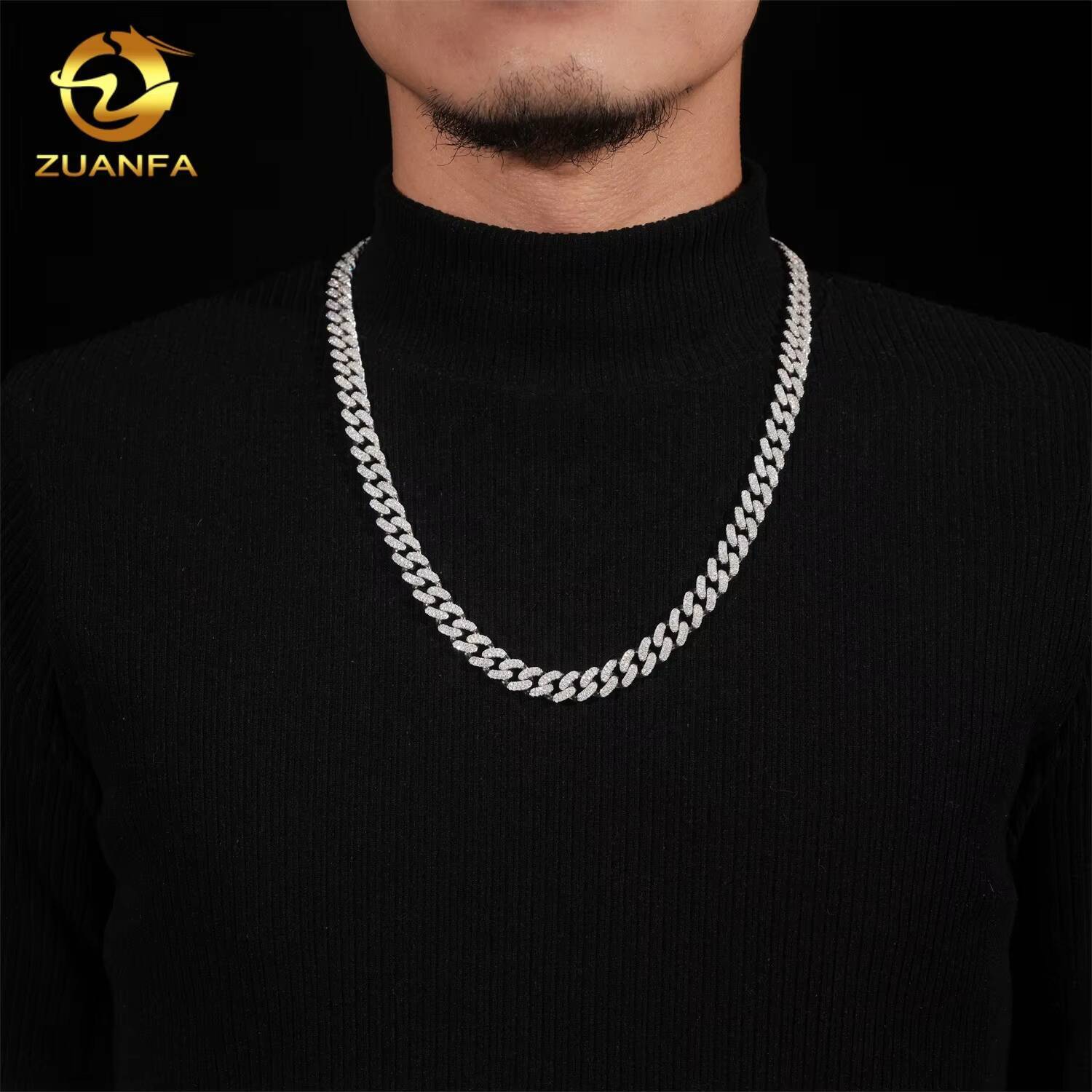 Hip Hop Style GRA Certificate High Quality 925 Sterling Silver Iced 10mm Moissanite Cuban Link Chain Necklace
