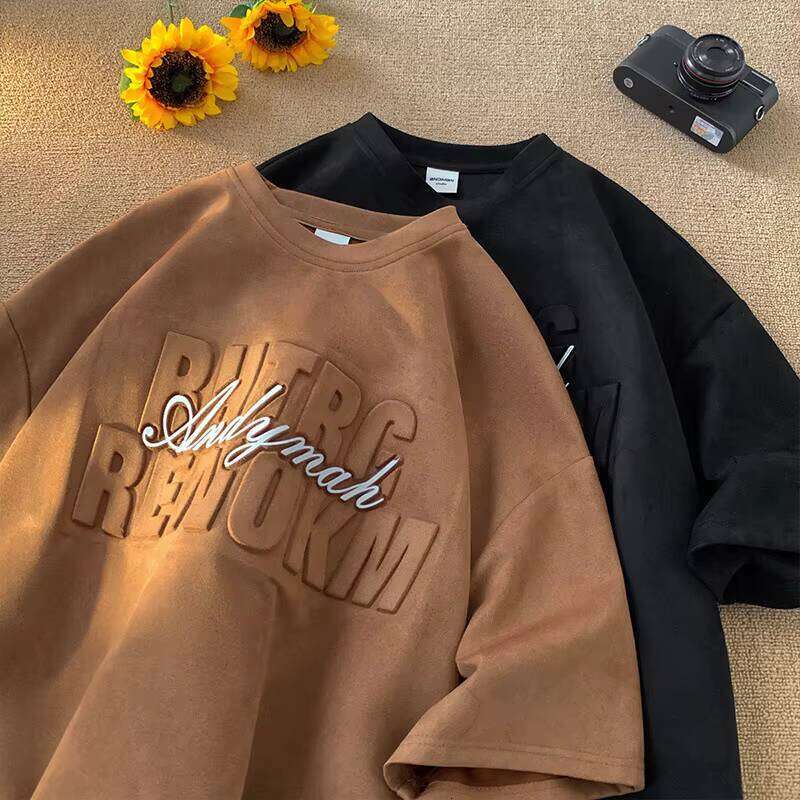 Heavyweight Essentials Oversized Acid Wash Men's Solid Color 3D Emed Cotton T-Shirt