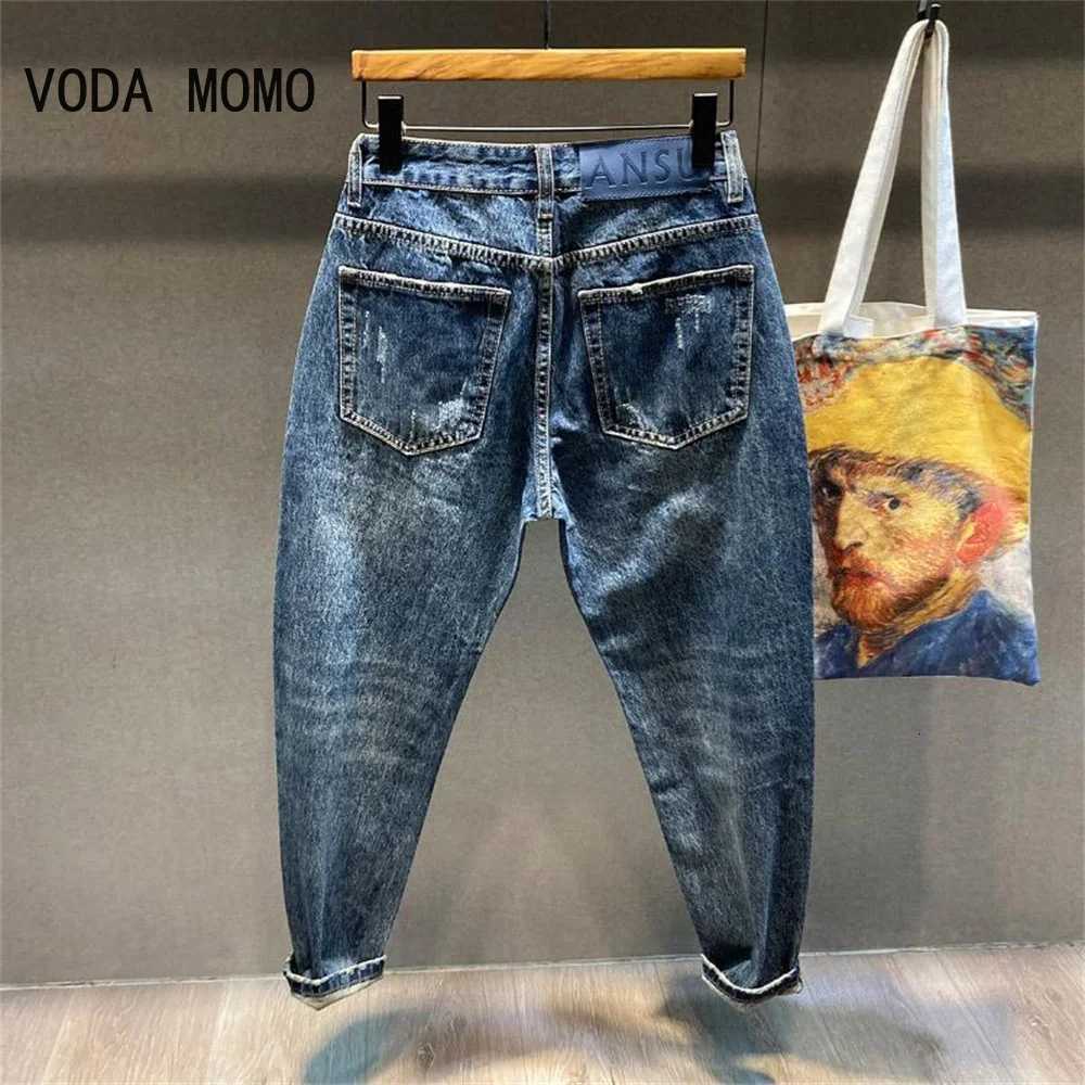 Ripped Jeans Men Dark Gray Stretch Capris Pants Distressed Casual Harem Pants Hip Hop Patched Ankle Length Trousers Jeans Brand W250905