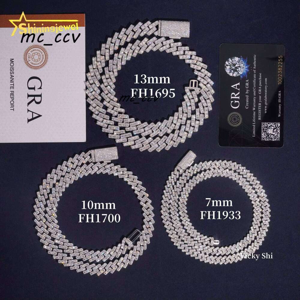 Pure Sier HipHop 7Mm 10Mm 13Mm Single Row Cuban Necklace For Men And Women Silicone Ice Chain