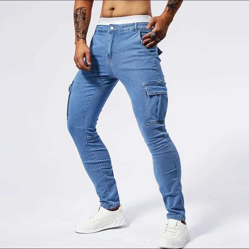 2025 New Men Street Elastic Denim Jeans Multi Pockets Cargo Pants Casual Slim Denim Trousers Fashion Y2k Joggers Baggy Man Pants W250905