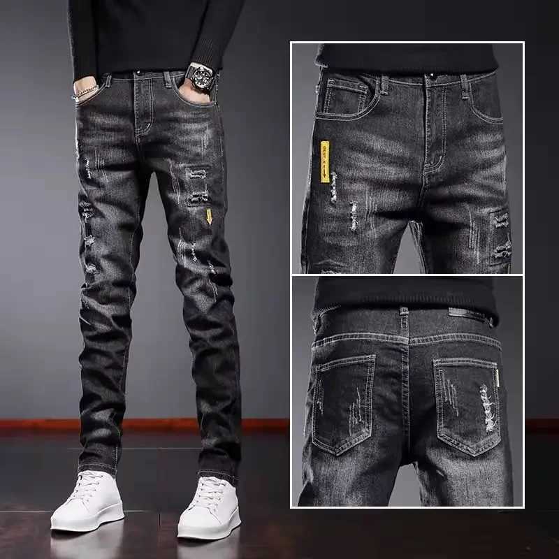 Mens Spring Autumn New Style Black Casual Jeans Korean Trendy Versatile Distressed Slims Smooths Your Silhouette Mens Trousers W250905