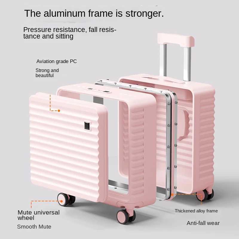 Side Opening Suitcase 1620 inch Boarding Travel Luggage Small Female New Aluminum Frame Short Trip Lightweight Trolley Case Z250905
