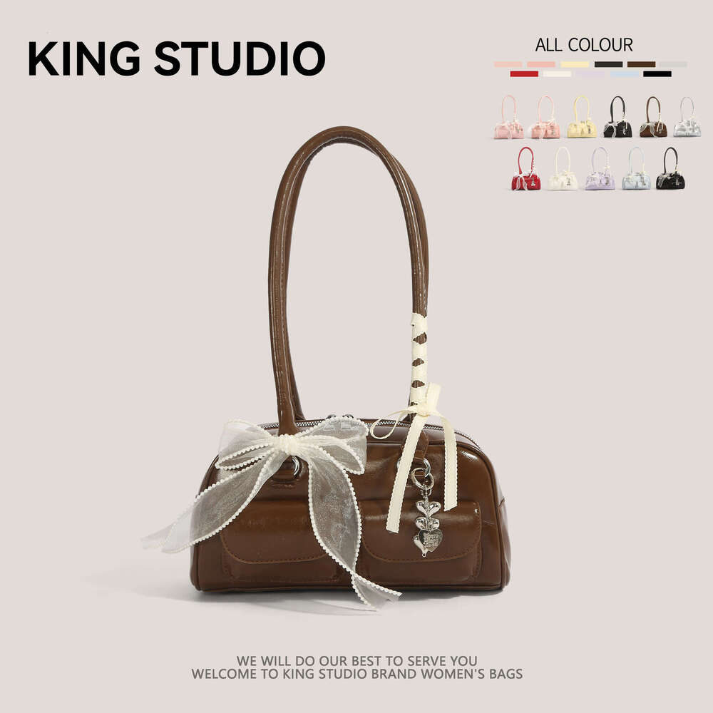 DHEssentials 2025 Korean Influencer Bowling Bag - Large Capacity Underarm Crossbody Boston Bag with Scarf Charm