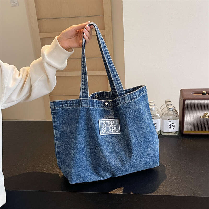 Korean Version Large Capacity Tote Designer Bags Denim 2025 New High-end Embroidered Letter Shoulder Bag Trendy
