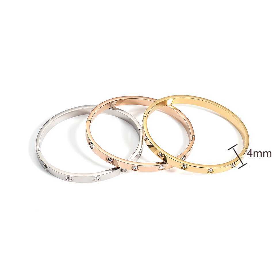luxury Yupsk Sliver Gold Color Stainl Steel Bangle Bracelet Inlaid Round Zircon Minimalist Birtay Jewelry Accories Gift S250905