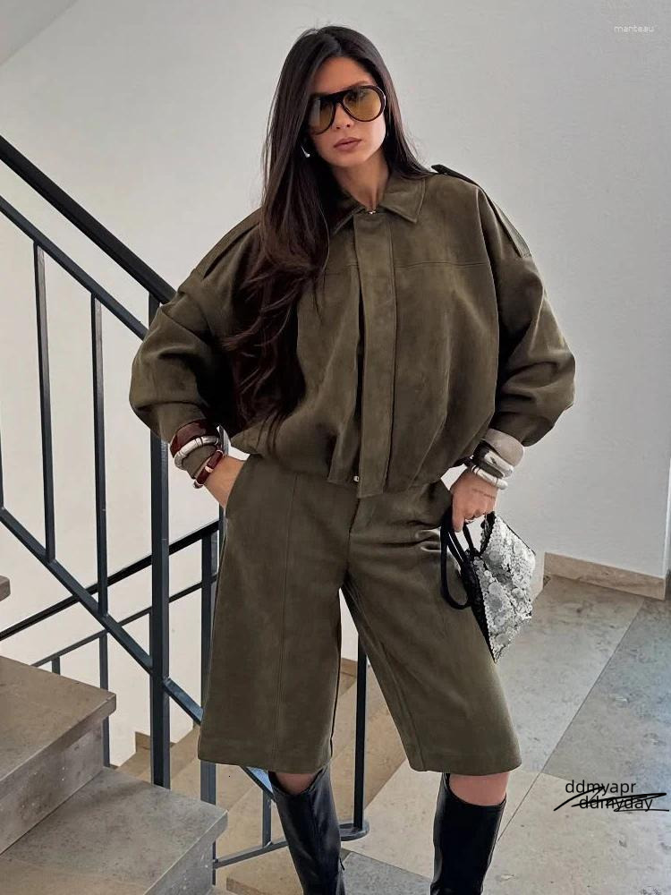 Women's Jackets 2025 ddmyday Vintage Women Suede Texture Bomber Jacket Female Lapel Zipper Long Sleeve Casual Coat Soild Spring Street ddmyday