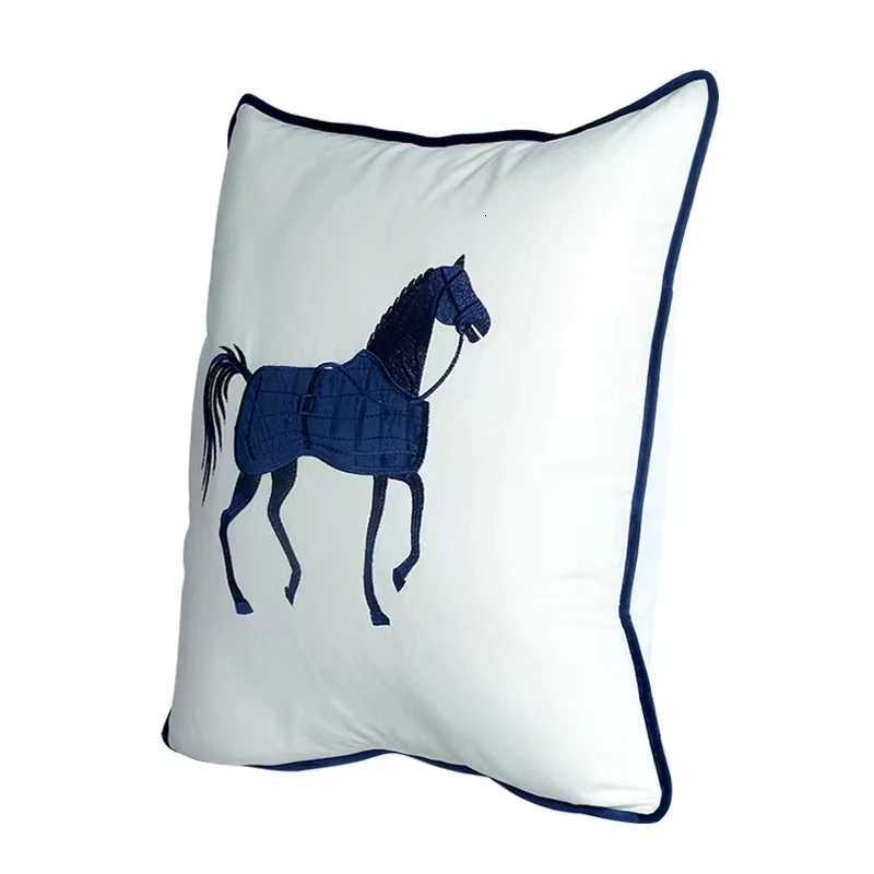 Luxury White case Cotton European Embroidered Cushion Cover Horse Square for Bedroom Sofa Home Decor Y250905