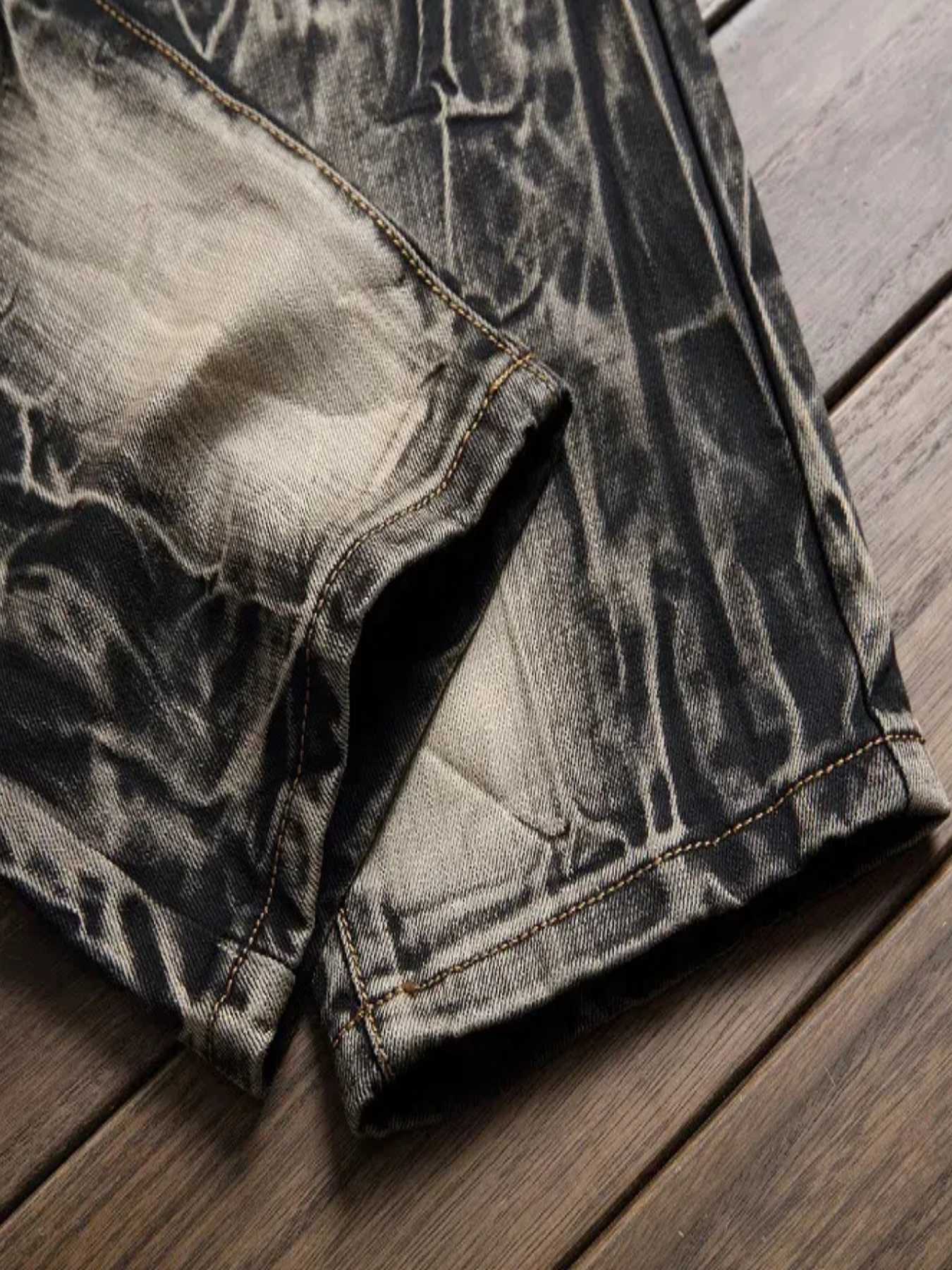 Jeans Men Street Personality Embroidered Wings Ripped Denim Pants Vintage Biker Pants W250905