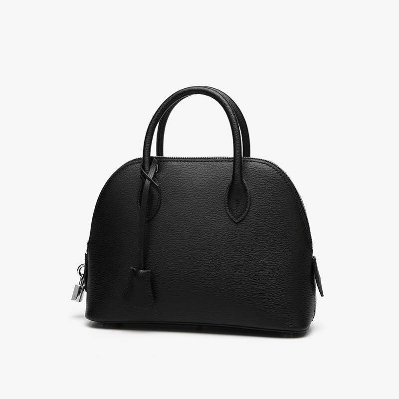 Top Layer Cowhide Bag for Women, Handheld Shell Genuine Leather Women's Shoulder Bowling Crossbody Bag, Fashionable and Versatile