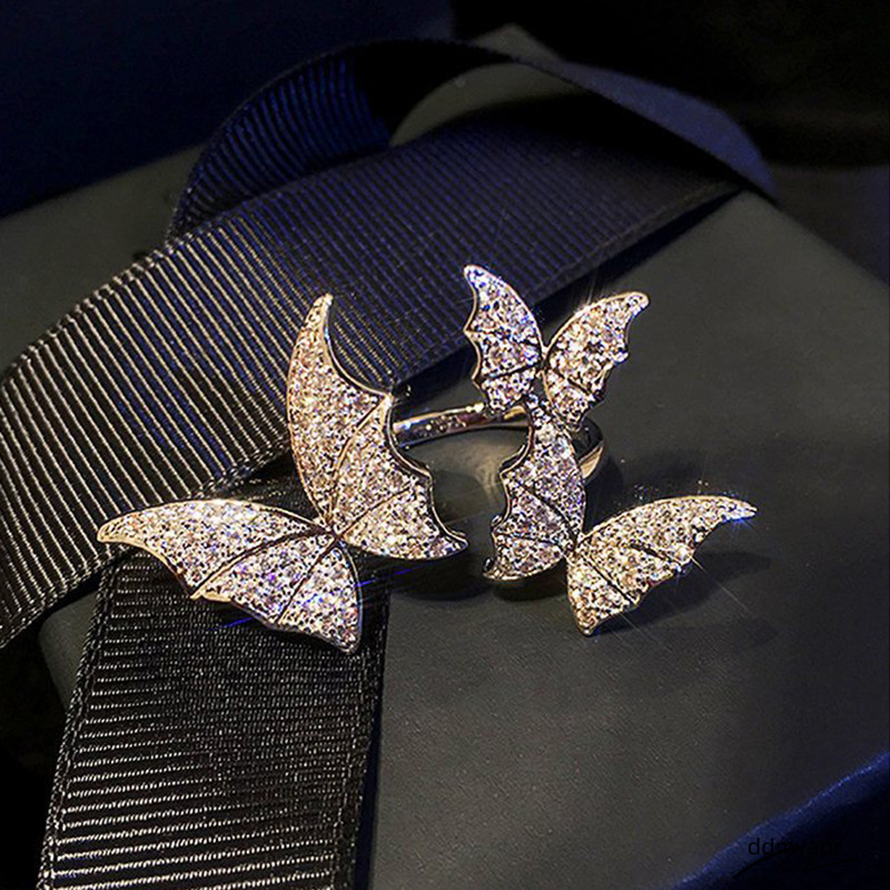 ddmyday Wedding Shiny Cubic Adjustable Sterling Finger Rings For Women, Sier Butterfly Rings, Zircon Engagement Ring ddmyday ddmyday