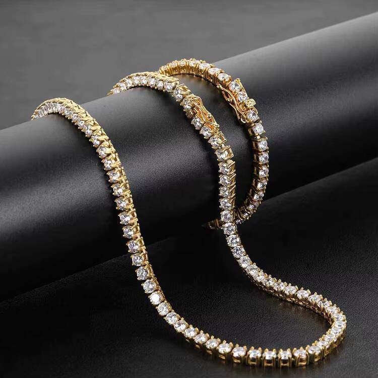 GZYS JEWELRY High Quality Men Necklace 4mm Stainless Steel Moissanite Iced Tennis Chain Bracelet