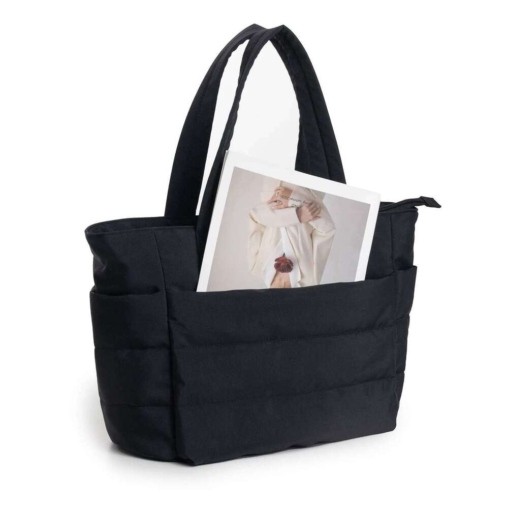 Women's Bubble Tote Cotton Padded Female Quilting Puffy Handbag Shoulder Shopper Solid Color Handle Bag Versatile Daily Bags