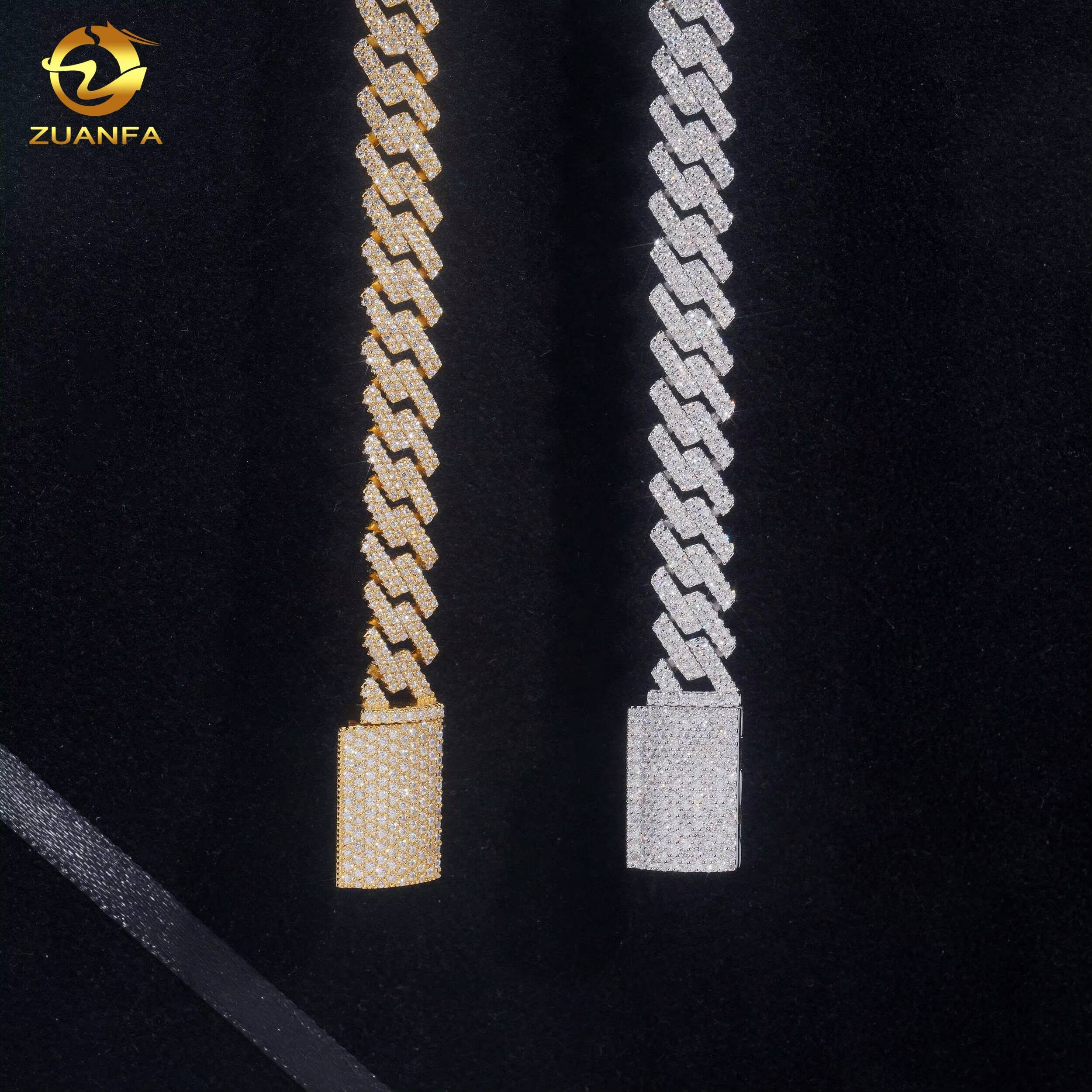 10mm 2 Rows Fashion Chain Necklace Iced Out Diamond Custom Hip Hop Cuban Link Chain Jewelry VVS Moissanite Necklace Bracelet