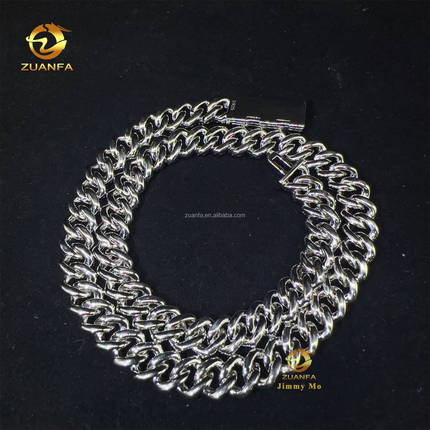 Hot Selling Popular Box Clasp 925 Solid Silver 12mm Two Rows Iced Out Hip Hop VVS1 Moissanite Miami Cuban Link Chain