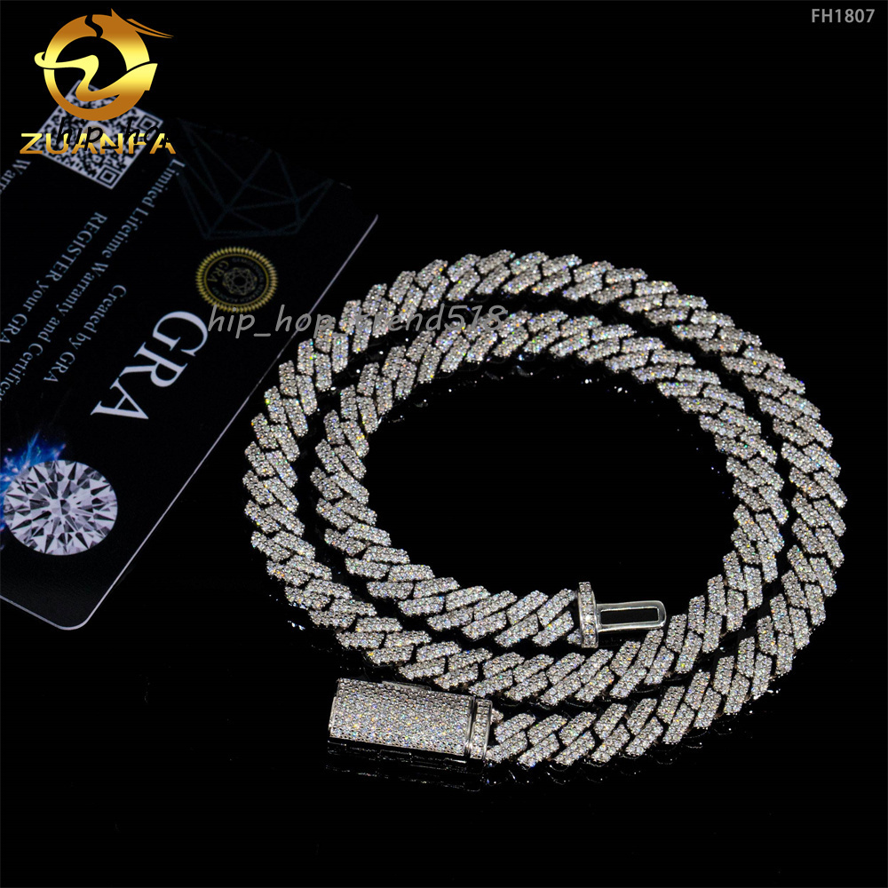 Pass Diamond Tester 925 Sterling Silver Hip Hop Jewelry Men Necklace 8mm 2 Rows Iced Out Vvs Moissanite Diamond Cuban Link Chain