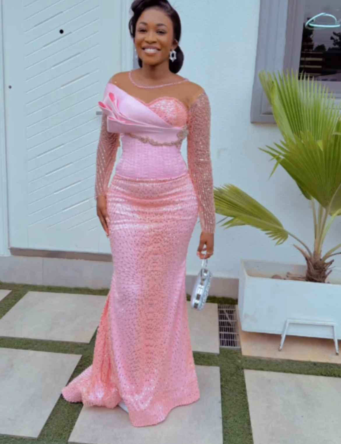 Aso Ebi Mermaid Pink Prom Dresses 2025 Beaded Sheer Neck Full Sleeves Evening Formal Party Second Birthday Engagement Gowns Plus Size Dress For Specia
