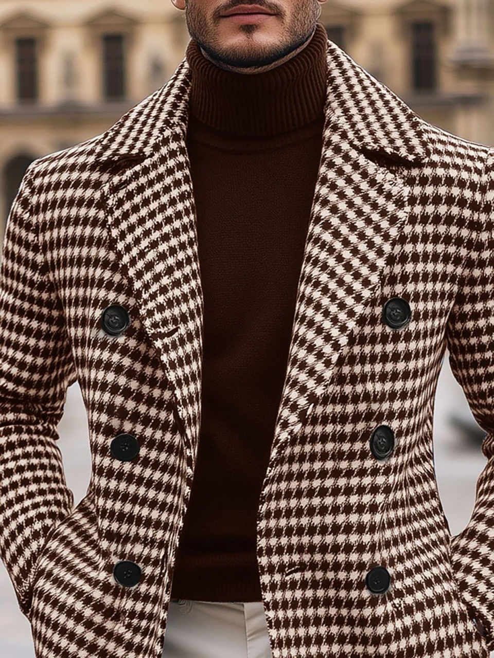 Vintage Plaid England Style Men Thick Overcoat Notched Lapel Casual Winter Windproof Warm Coat Wedding Groom Tuxedos Customized