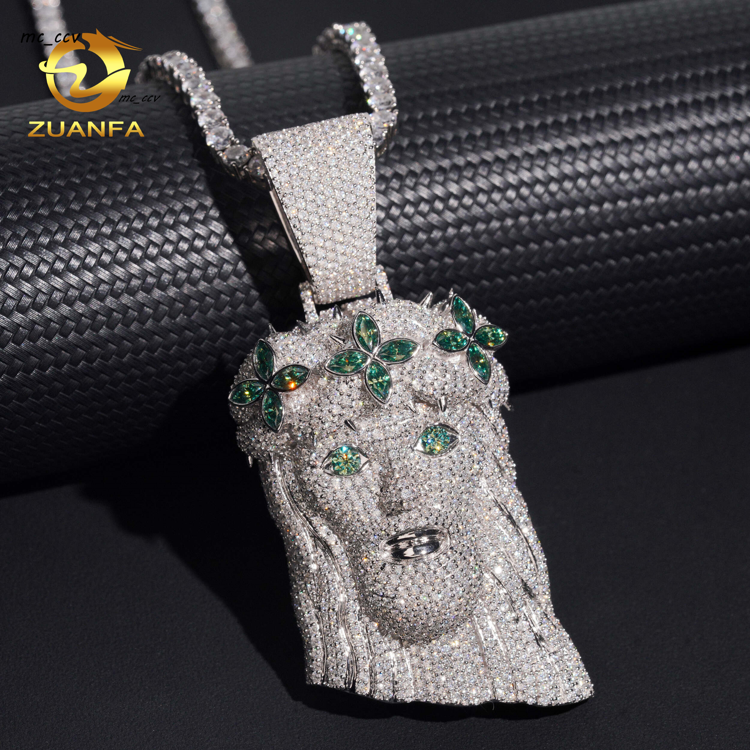 Fine Hip Hop Jewelry Iced Out Solid Back Blue Green Marquise VVS Moissanite Diamond Pendant 925 Silver Jewelry Jesus Pendant