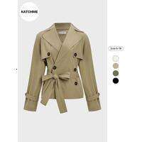 Trendy Solid Color Notch Lapel Double Breasted Long Sleeve Trench Coat