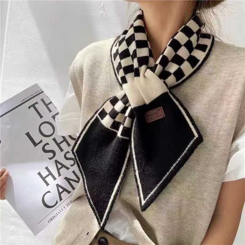 Scarf For Women Plaid Neckerchief Knitted Scarfs Long Skinny Small Scarves Bandana Female Foulard Warm Cashmere Neck Tie XWJ108XJ250905