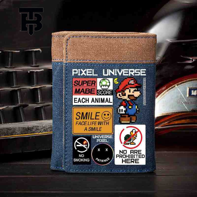TB BHULAMTE Designer Bag Super Mario Wallet Men Canvas Vertical Fashion Luxury Bag Trend Student Youth Game Cartoon Anime Peripheral Card Holder