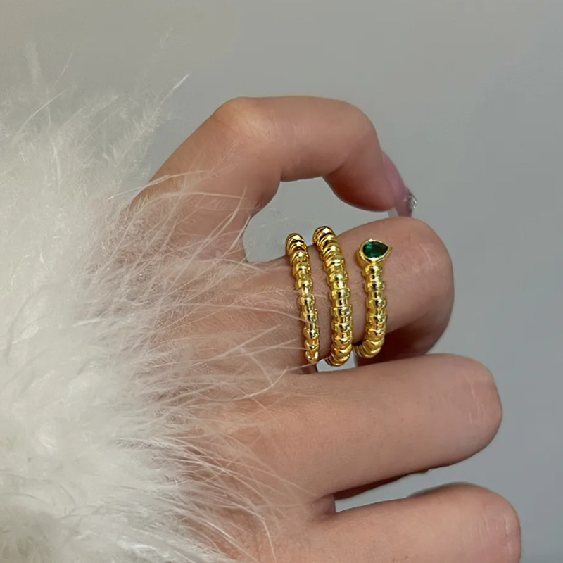 Zhuozhifan Jewelry New S Pure Silver Gold Plated 3*4mm Simulated Emerald Snake Shape Zircon Women Brushed Ring
