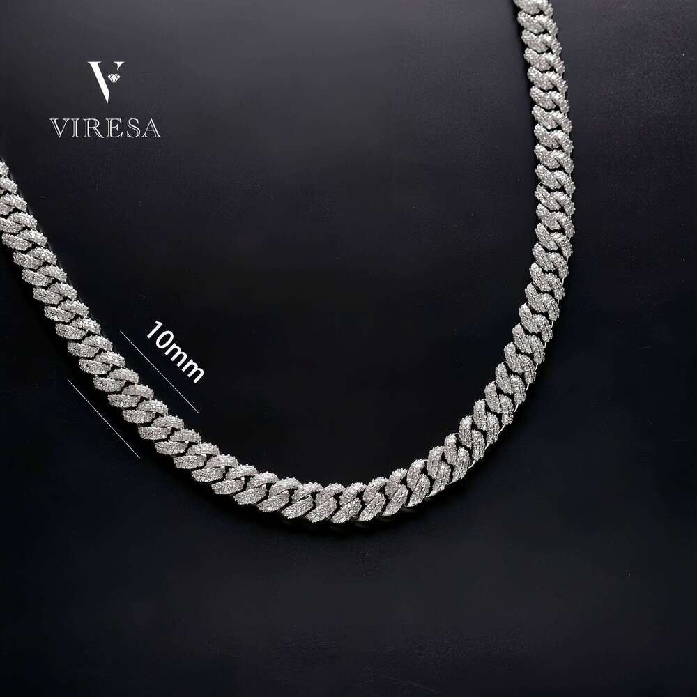 Hot Sale VVS Moissanite Chain Necklace 10mm Wide Solid Sier Iced Dia Cuban Link Hip Hop Style