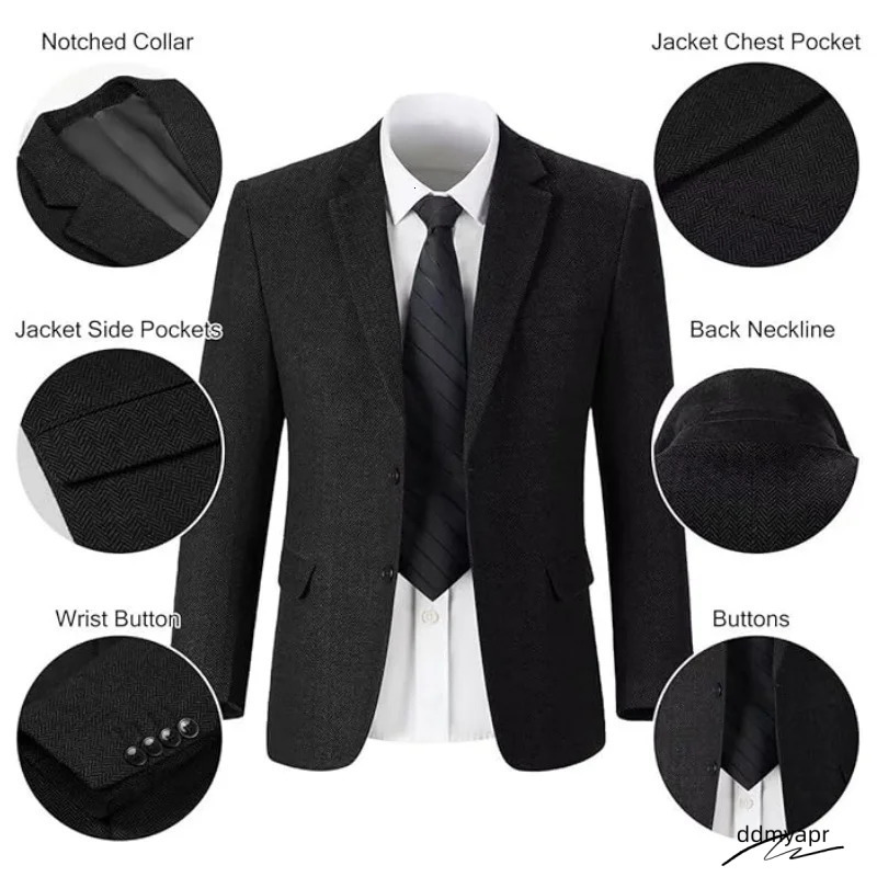 Retro Tweed Mens Suit Jackets Herringbone Slim Fit Sport Coats Blazer ddmyday Prom Business Casual Men Tux Jacket Wedding Blazers 250603