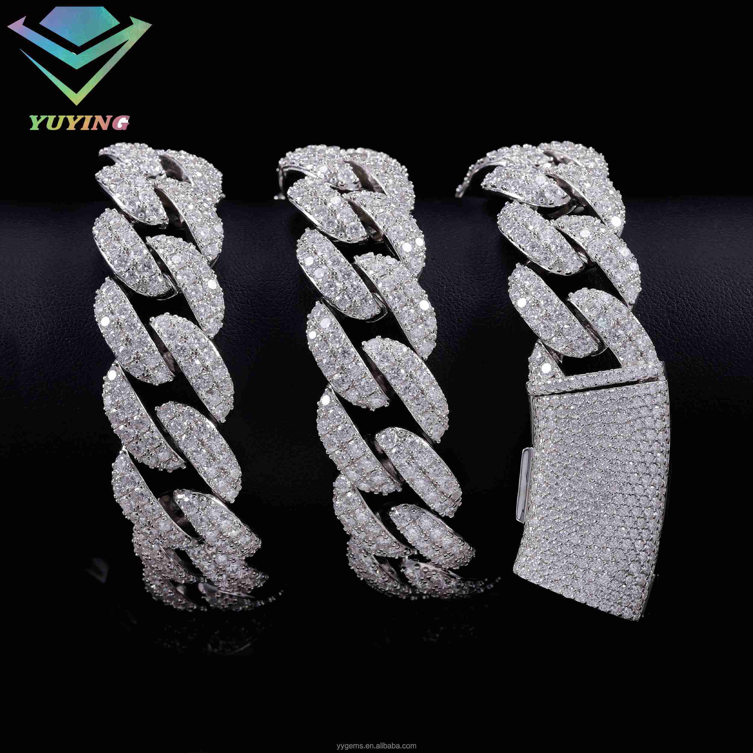 Full Ice Out Mossanite Cuban Chain 2rows 16mm 18mm 925 Sterling Silver Chain Hip Hop Necklace VVS Moissanite Cuban Link Chain