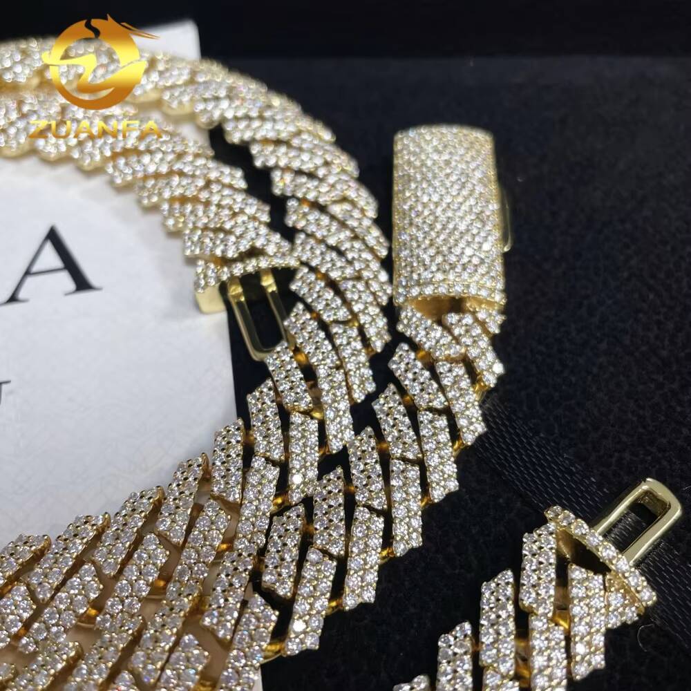 Hot Selling Pass Diamond Tester Hip Hop Jewelry Rrong Setting 12mm Cuban Link Chain 925 Silver Iced Out VVS Moissanite Necklace
