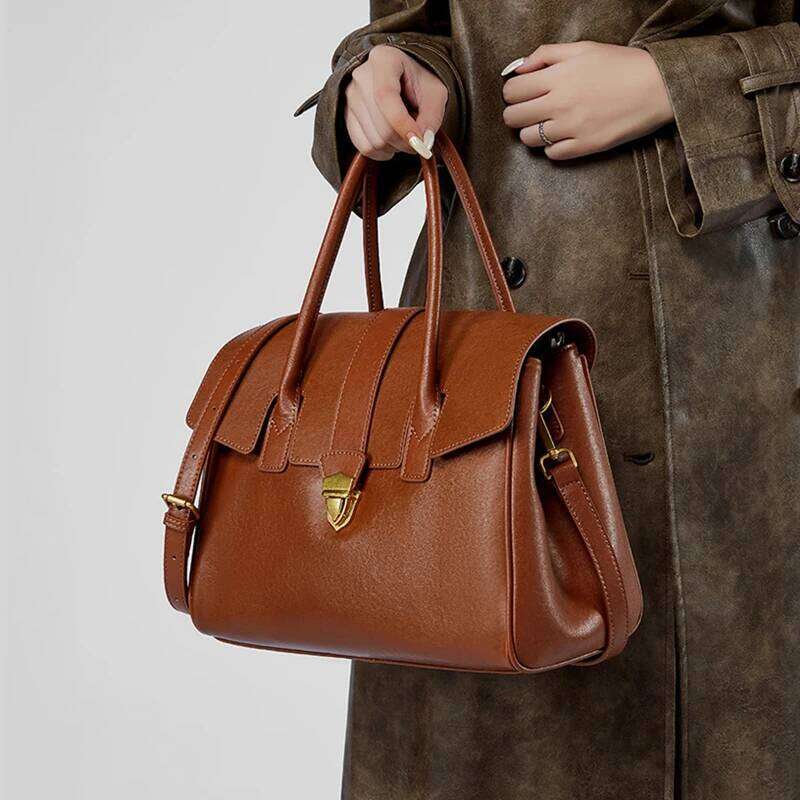Hifashion Cowhide Genuine Leather Large Tote Handbags For Women 2025 Designer Top Handle Briefcase Satchel Shoulder Bags
