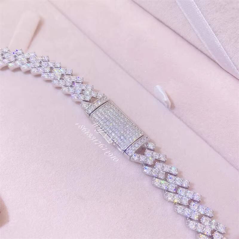 Hotsale 925 Sterling Silver Prong Setting Iced Out VVS Moissanite Diamond Cuban Link Chain Set