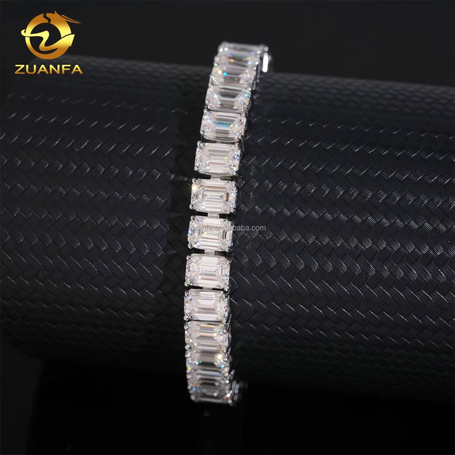 Drop Shipping Fashion Unisex Luxury S925 Sterling Silver Iced Out Hip Hop Jewelry Moissanite Emerald Cluster Tennis Bracelet