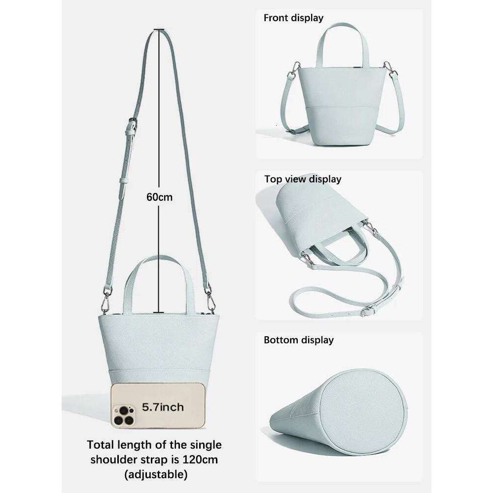 Zency Soft Genuine Leather Buckets Handbag Women Crossbody Bag Summer Autumn Large Pocket For Phone Sunglass Beige Shoulder