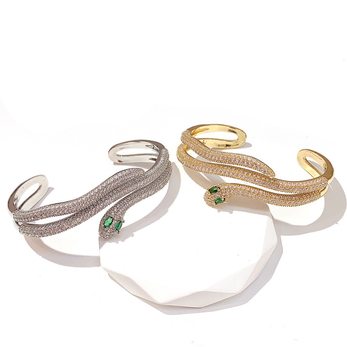 Luxury Brand Designer Jewelry Trade Simple Diamond-Studded Snake-Shaped Bracelet Personality Geometric Gold Snake Bracelet Women's Party Festival