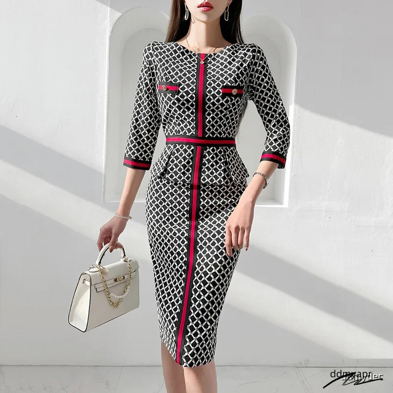 Ddmydec Style European And Korean Womens Clothing Socialite Printed Waist-Fitted Ruffle Edge Dress Summer Professional Wear Ddmydec Ddmydec