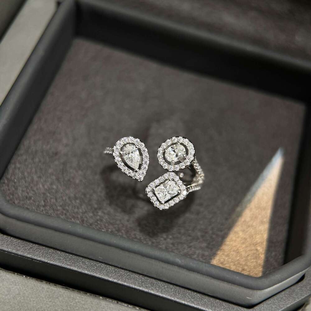 Open Ring for Women, Messi Card, Water Drop, Sugar Cube, Three Diamonds, Irregular, Light Luxury, Simple, Elegant, Unique Design