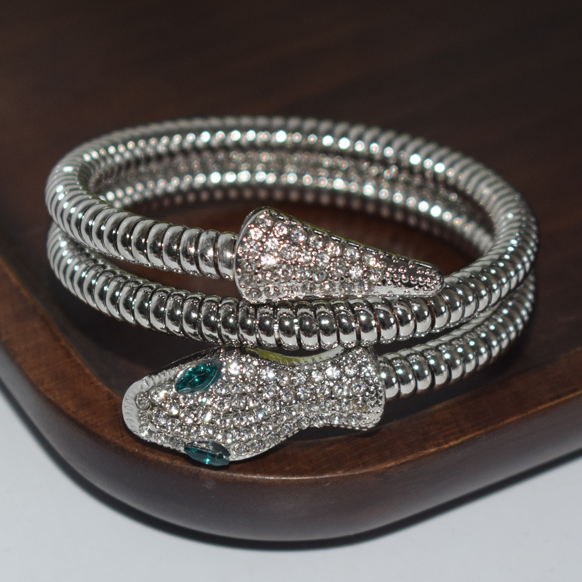 Exaggerated Punk Style Snake-Shaped Open Alloy Bracelet with Rhinestones for Men and Women