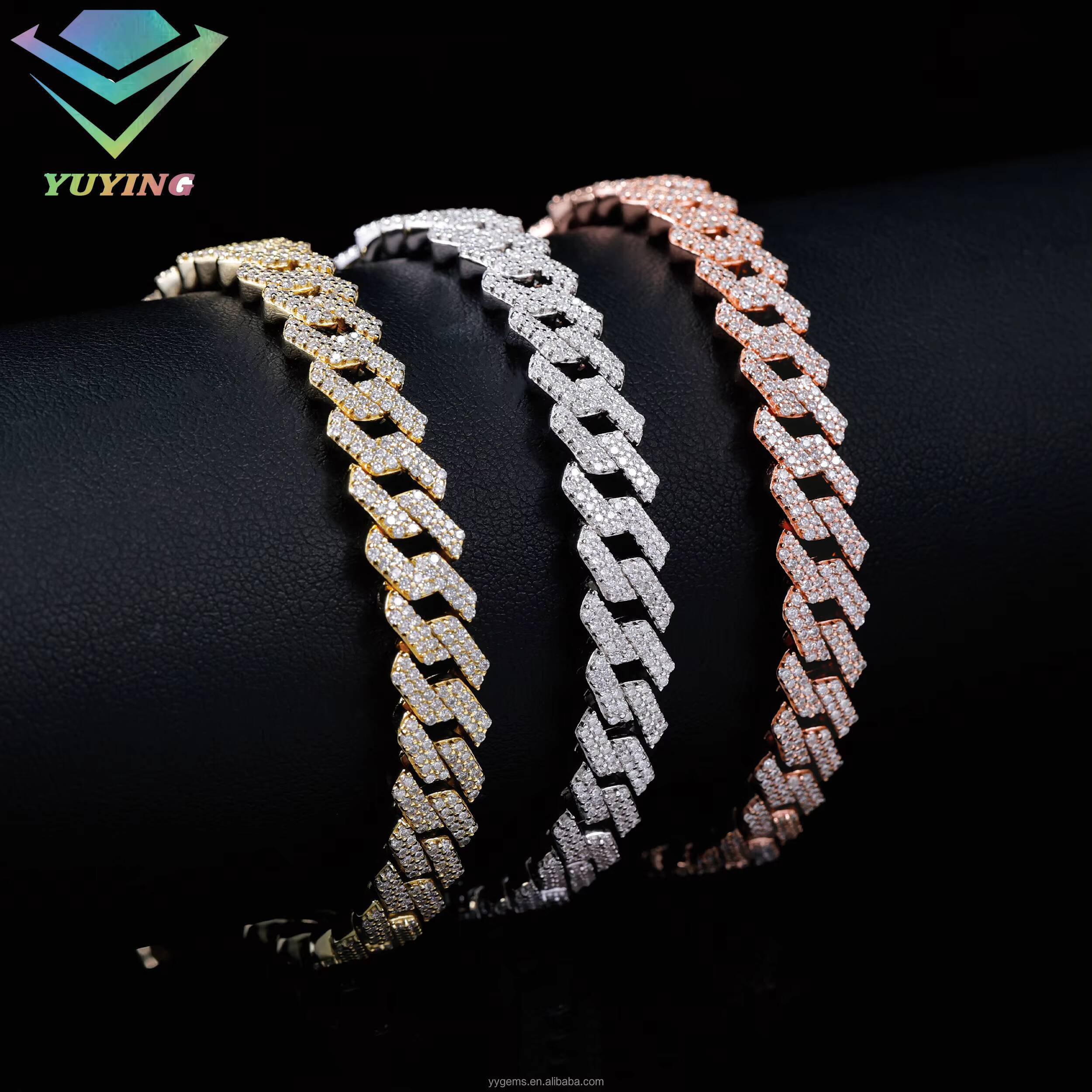 Men Women RTS Fashion 2Rows 8MM Wide Cuban Bracelet VVS Moissanite Diamonds 925 Silver Cuban Links Chain Bracelet Jewelry
