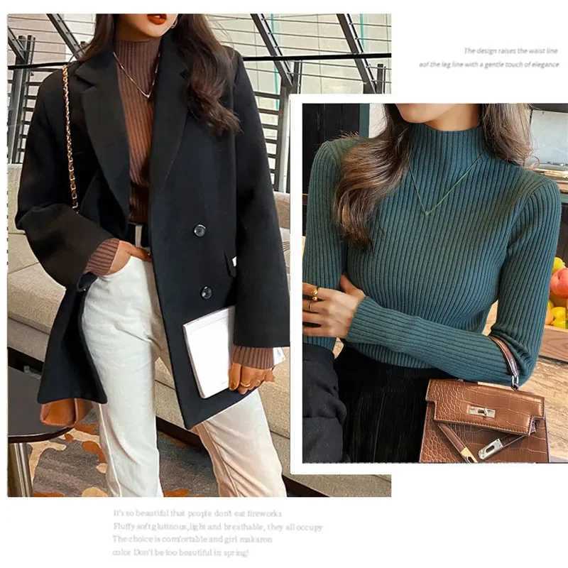 Women Long Sleeved Turtleneck Sweater Harajuku Pullover Women Knit Sweater Slim Elastic Korean Simple Basic Jumper Solid Tops Z250905