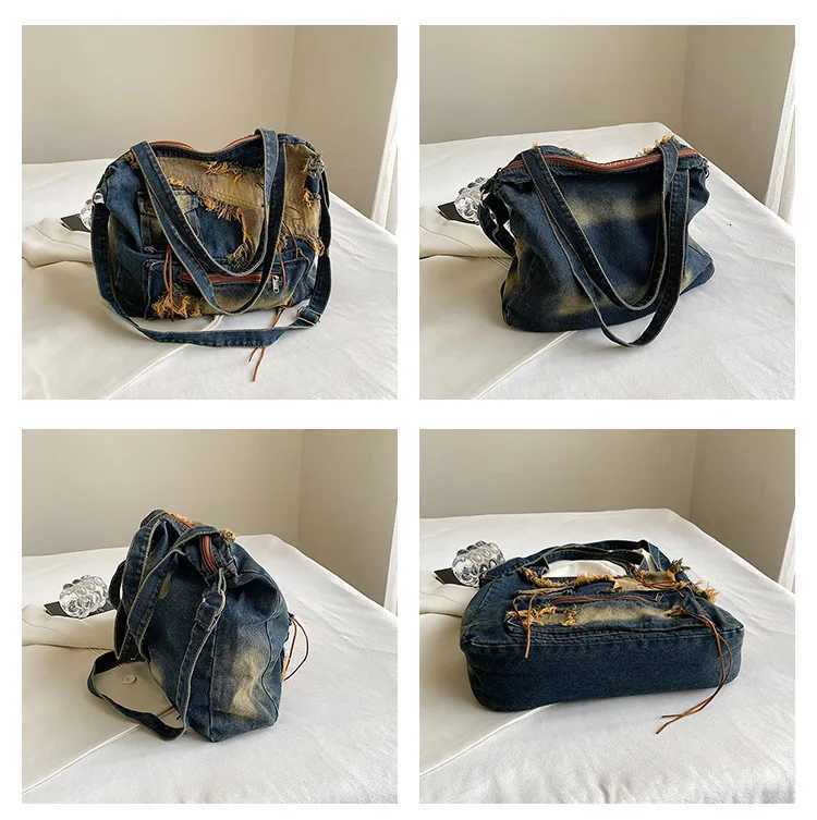 Denim Y2k Womens Shoulder Bag Vintage Washed Distressed Fashion female Messenger Bag Large Capacity ladies Handbag Sac totes Z250903